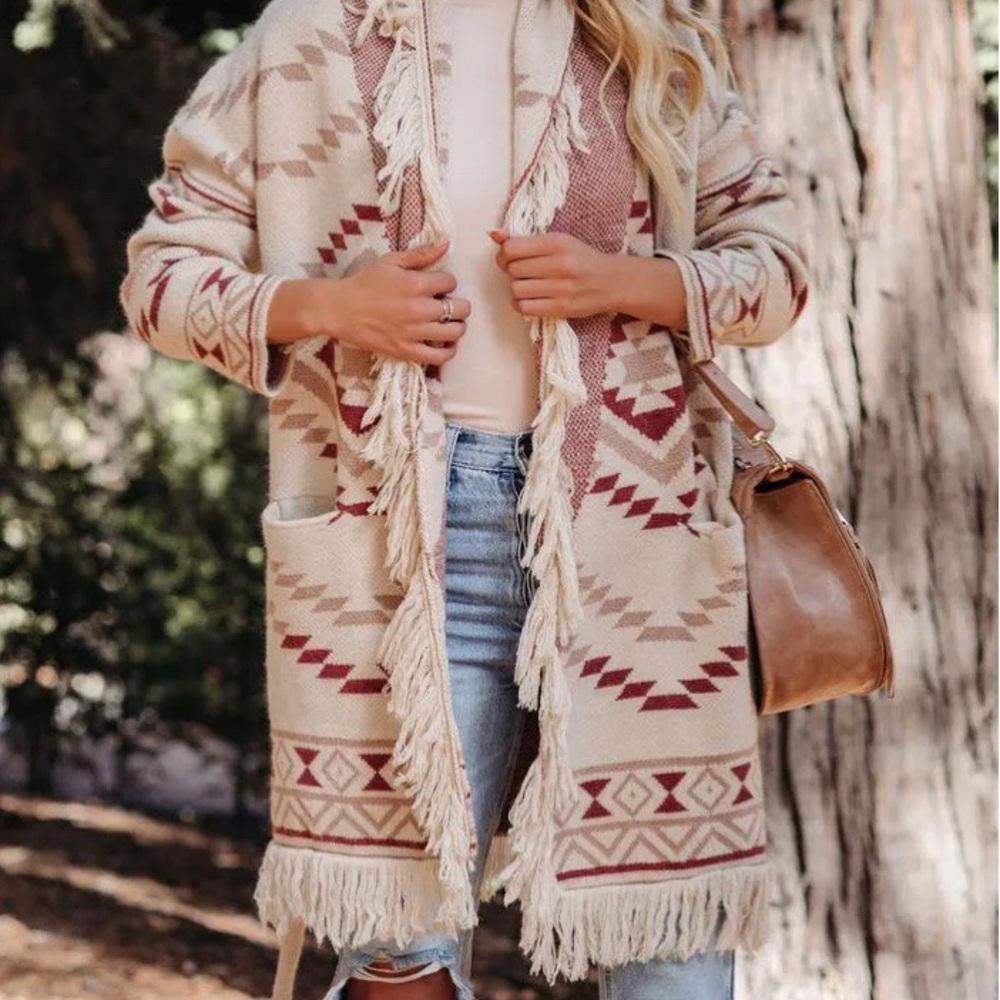 NEW Western Yellowstone Tribal Blanket CARDIGAN Aztec Southwest ⭐️NWT Fringe